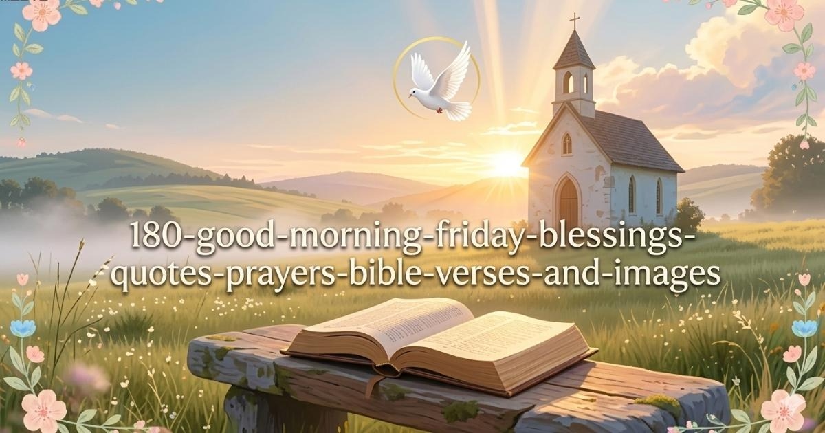 Beautiful sunrise scene with flowers and inspirational text saying Good Morning Friday Blessings and Quotes.