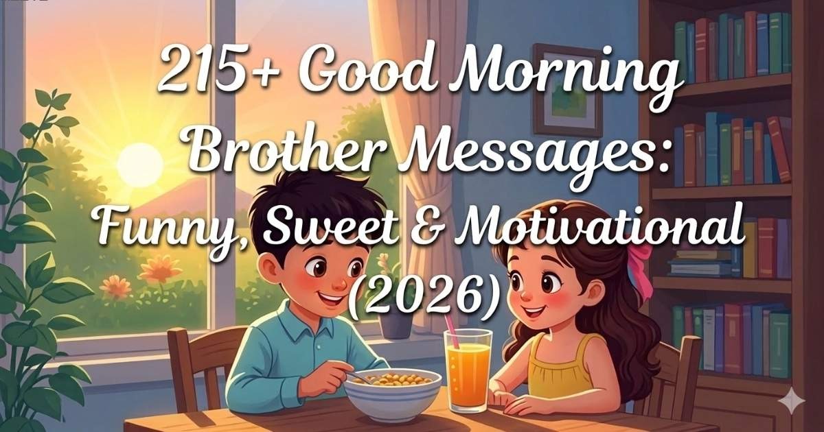 Good Morning Brother messages design with a warm sunrise, cheerful morning background, and sweet motivational brotherly theme