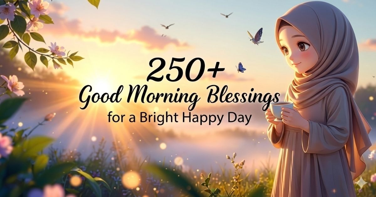 Good morning blessings quote with sunrise and peaceful nature background