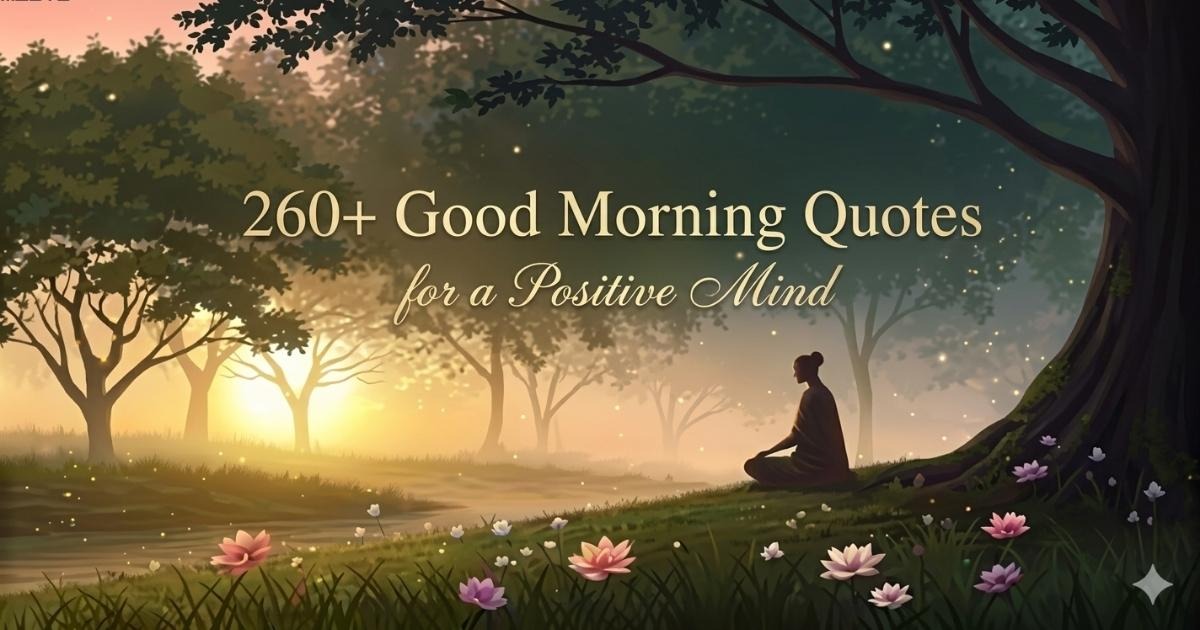 A peaceful morning scene with sunlight, a cup of coffee, and motivational good morning quotes for a positive mindset.