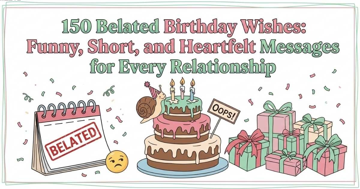 A belated birthday celebration scene with a cake, candles, and a thoughtful message card expressing late birthday wishes.