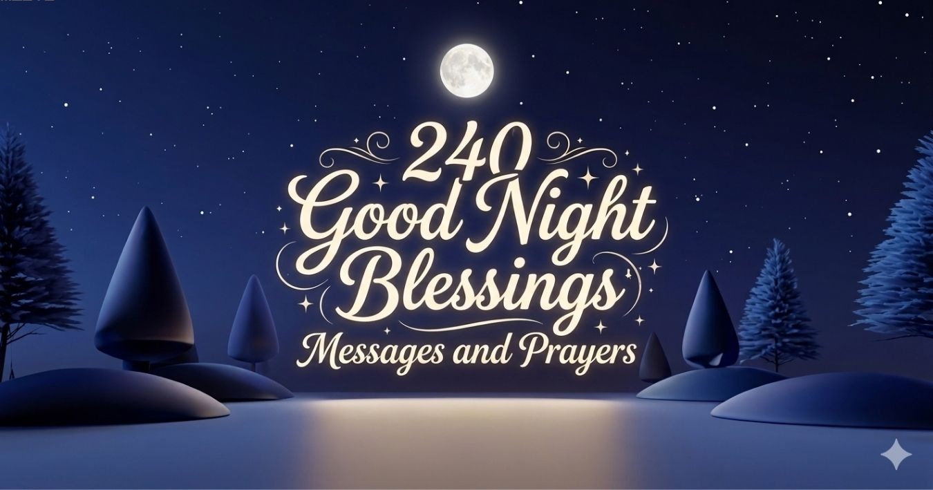 Beautiful good night blessings image with calming night sky, stars, moon, and peaceful prayer message for restful sleep and sweet dreams