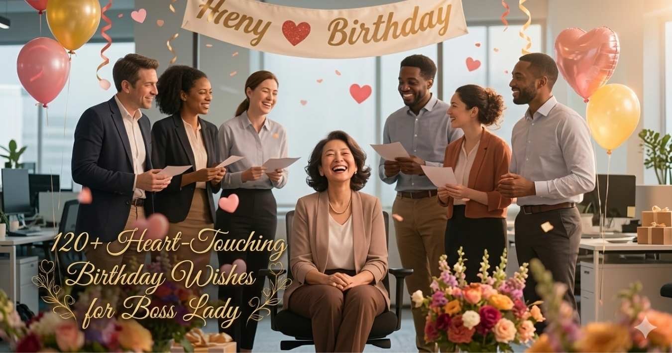 Elegant birthday wishes for boss lady with heartfelt messages, appreciation quotes, and professional greetings on a stylish background.