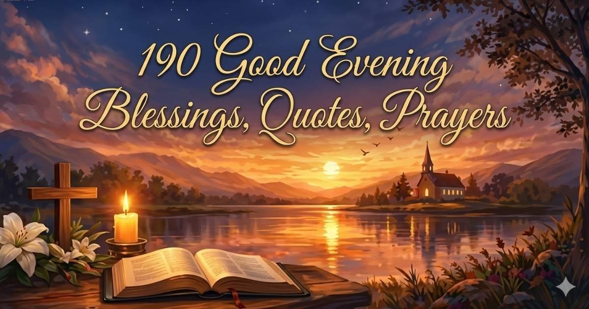 Peaceful good evening blessings with a sunset sky, calming nature scene, and inspirational quote to promote relaxation, gratitude, and evening peace.