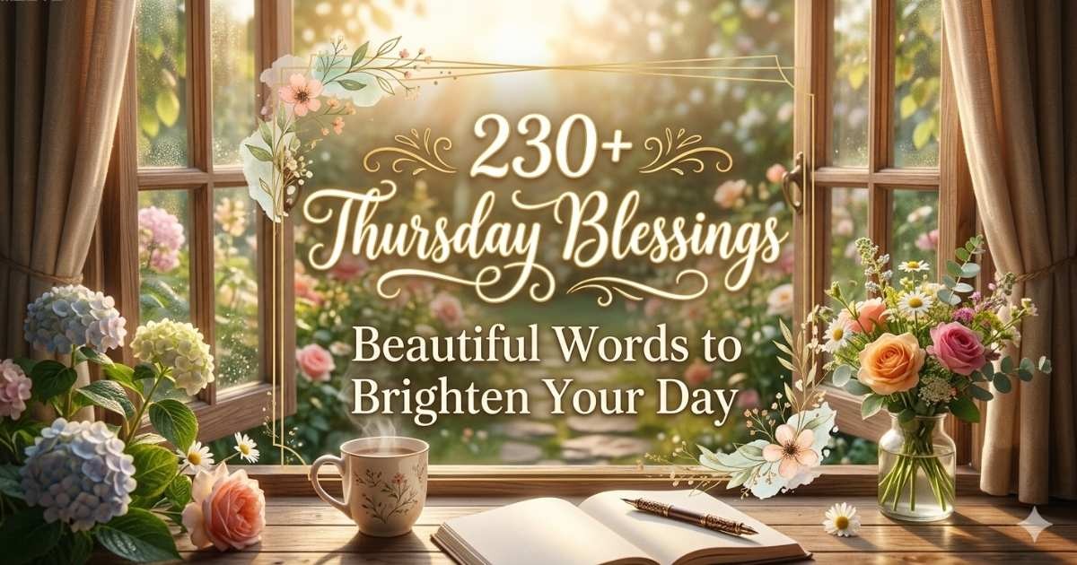 Thursday blessings quote with a bright morning scene, sunshine, and inspirational message to uplift mood and spread positivity.