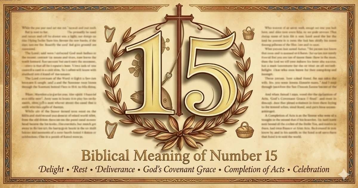 Biblical meaning of number 15 representing grace, spiritual rest, deliverance, and divine blessings in Christian symbolism and scripture.