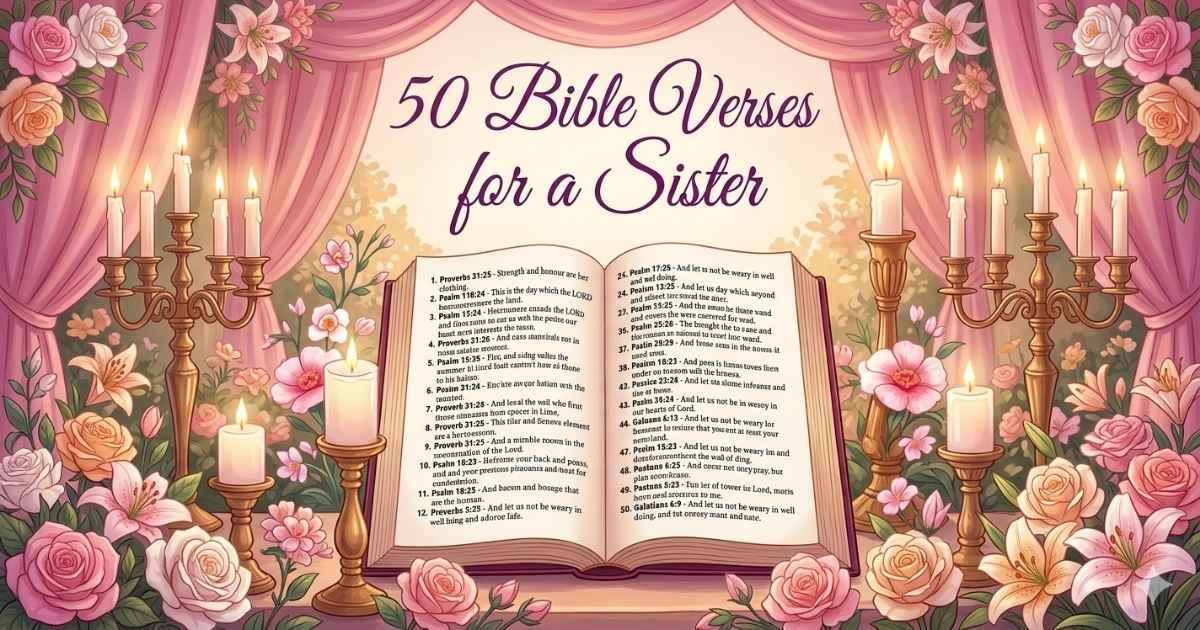 Collection of 50 inspiring Bible verses for a sister about love, faith, strength, encouragement, and God’s blessings.